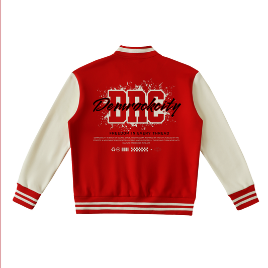 DEMROCKCITY “Freedom in Every Thread” Varsity Jacket – Red & Cream Edition ODMPOD