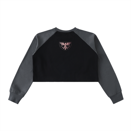 Raw-Hem Color-Block Raglan Crop Sweatshirt – Black & Graphite Edition ODMPOD