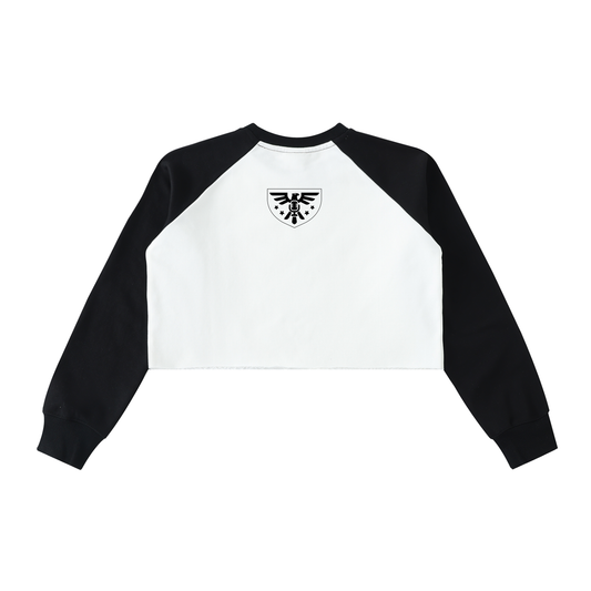 Raw-Hem Color-Block Raglan Crop Sweatshirt – Black & White Edition ODMPOD