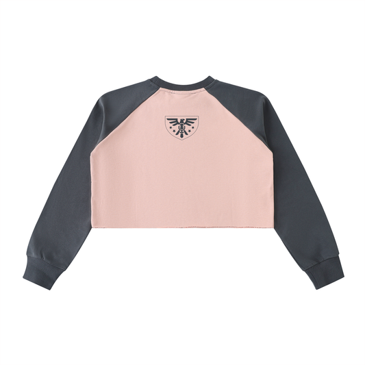 Raw-Hem Color-Block Raglan Crop Sweatshirt – Blush & Charcoal Edition ODMPOD