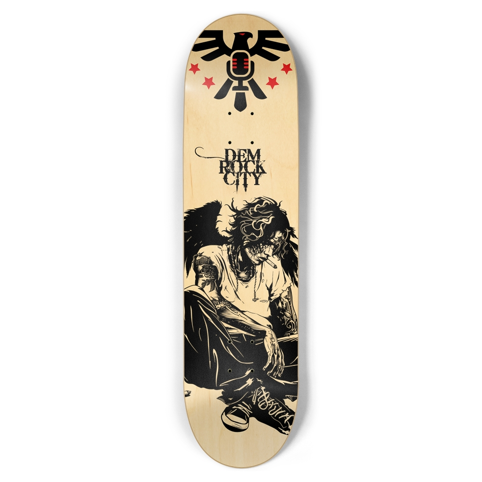 DEMROCKCITY Fallen Angel Deck – Natural Wood (8.5 × 32) DEMROCKCITY