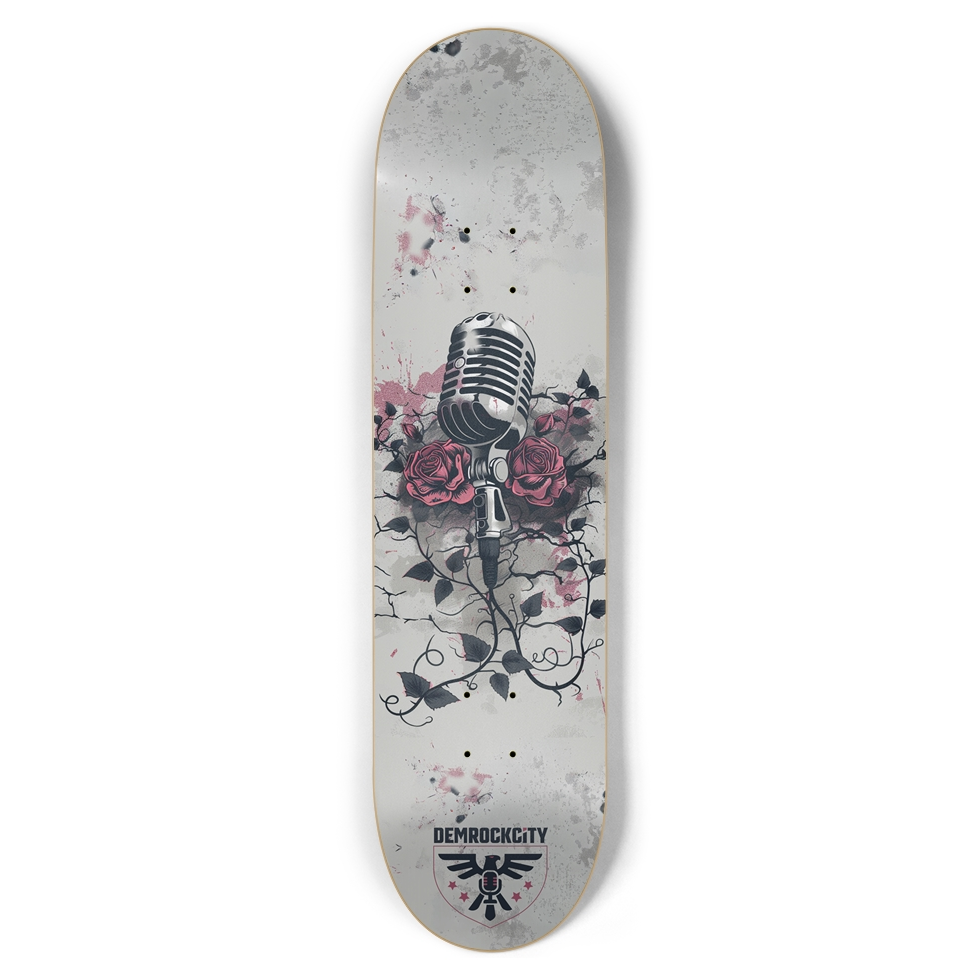 DEMROCKCITY Mic & Roses Skateboard Deck (8 1/2 x 32)
