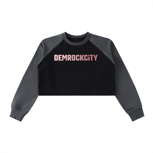 Raw-Hem Color-Block Raglan Crop Sweatshirt – Black & Graphite Edition ODMPOD