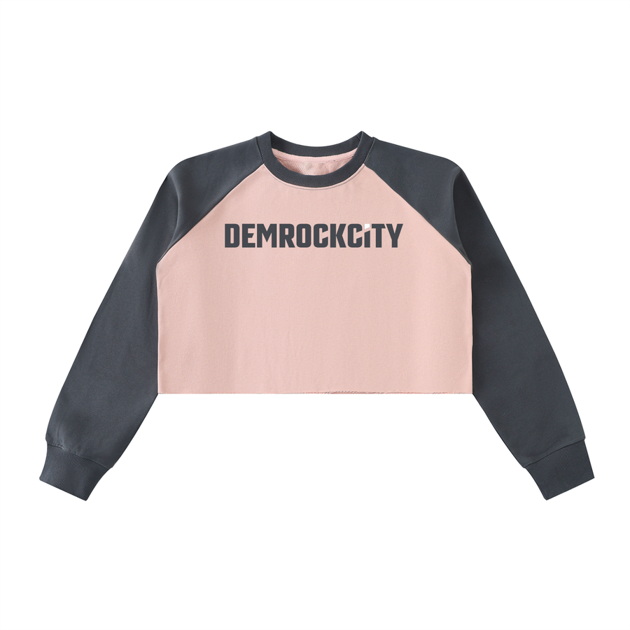 Raw-Hem Color-Block Raglan Crop Sweatshirt – Blush & Charcoal Edition