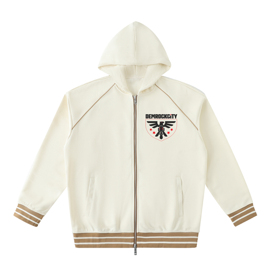 Eagle Crest Varsity Zip Hoodie – Cream Edition ODMPOD