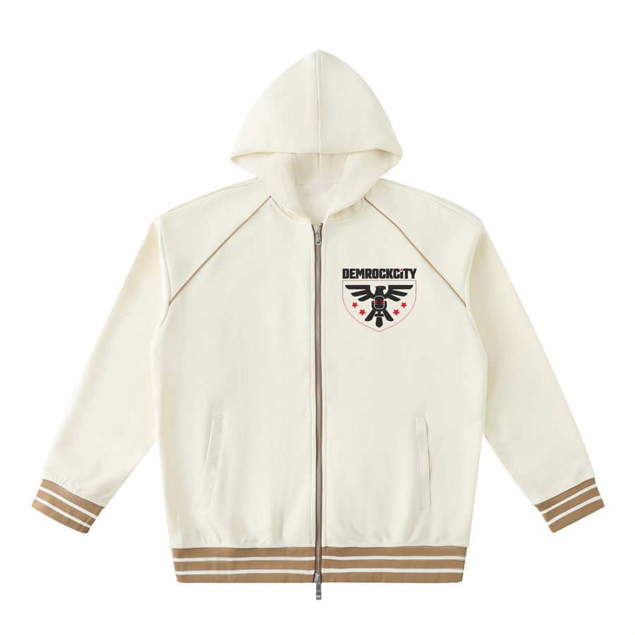 Eagle Crest Varsity Zip Hoodie – Cream Edition