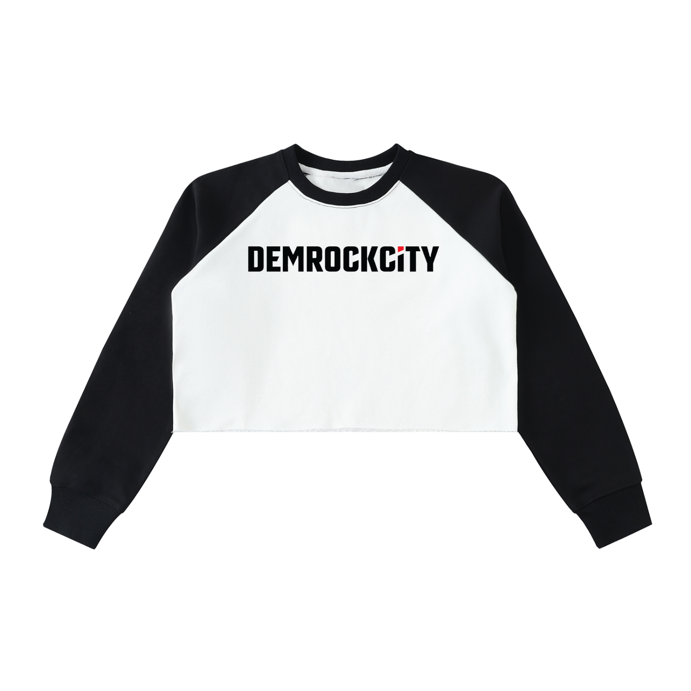 Raw-Hem Color-Block Raglan Crop Sweatshirt – Black & White Edition ODMPOD