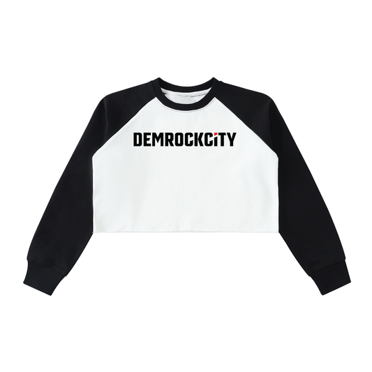 Raw-Hem Color-Block Raglan Crop Sweatshirt – Black & White Edition ODMPOD