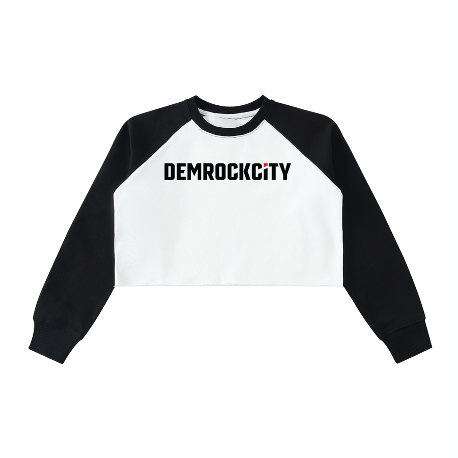 Raw-Hem Color-Block Raglan Crop Sweatshirt – Black & White Edition