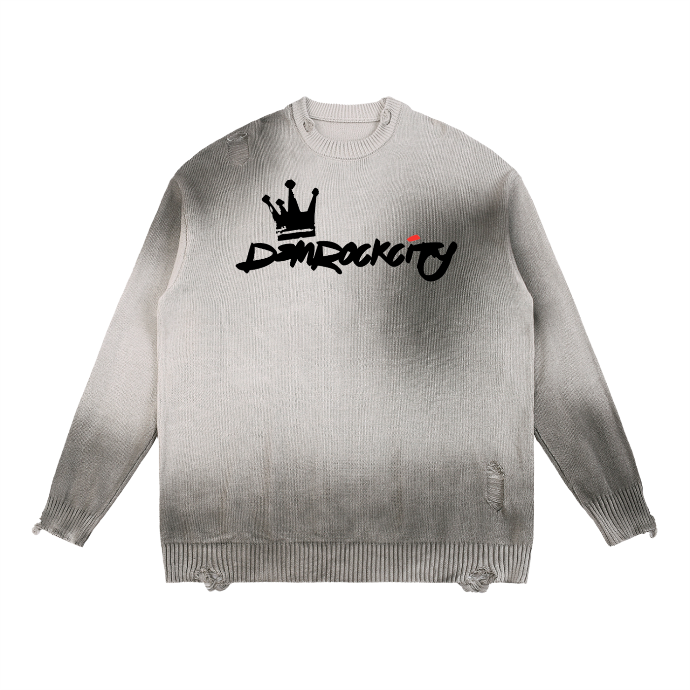 DEMROCKCITY Sun Fade Distressed Crewneck – Gray Edition