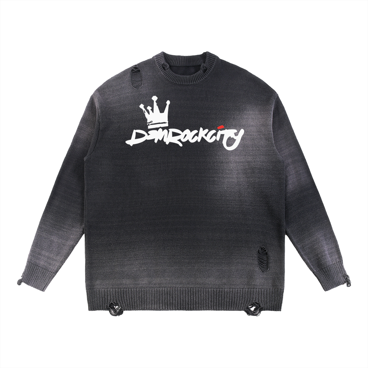 DEMROCKCITY Sun Fade Distressed Crewneck – Black Edition