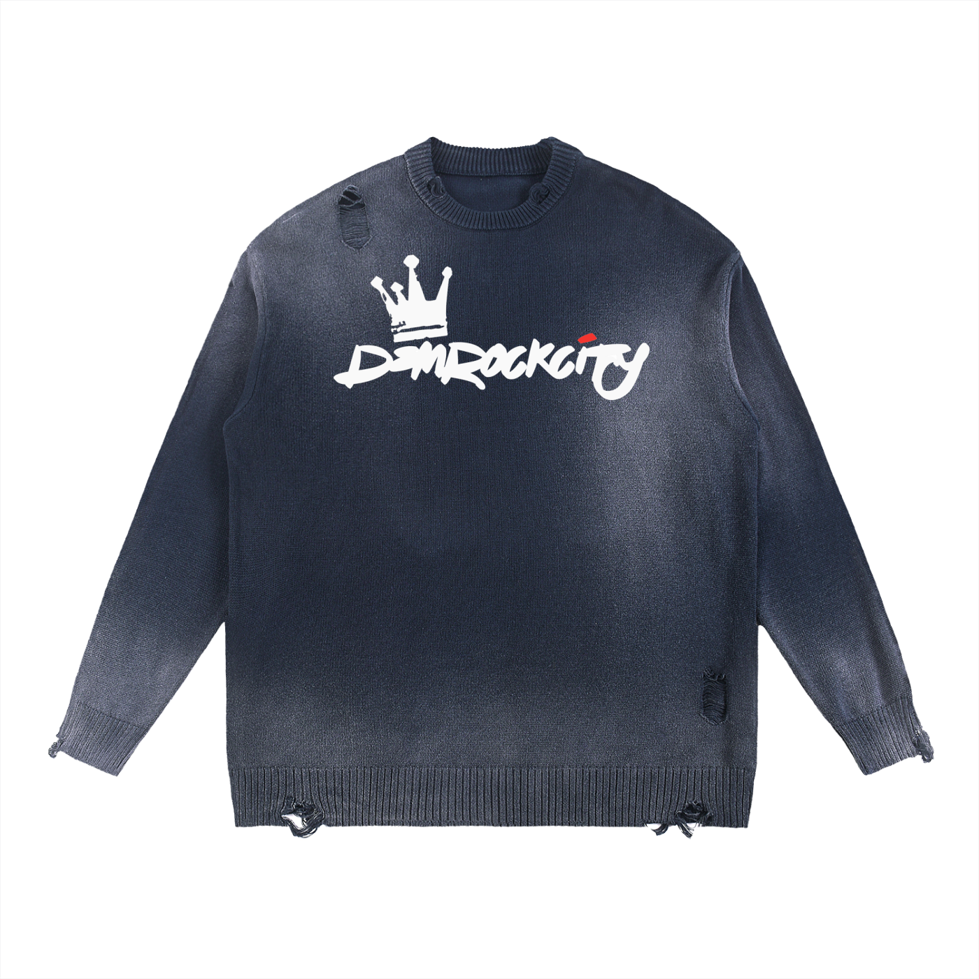 DEMROCKCITY Sun Fade Distressed Crewneck – Navy Edition